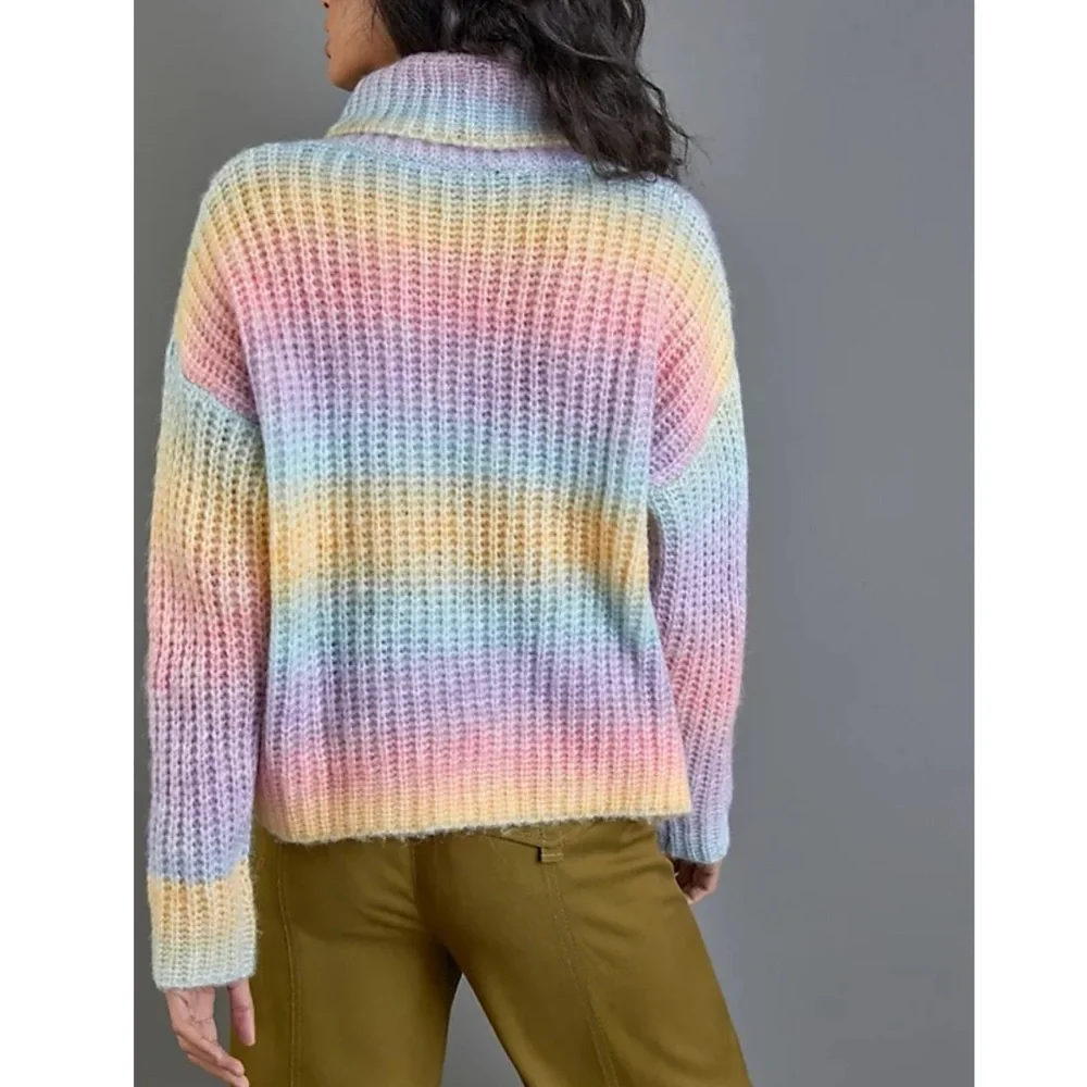 Anthropologie Line + Dot Rainbow Ombré Knit Turtleneck Sweater - Picture 2 of 9